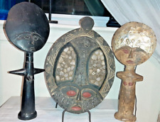 Lot of 3 Vintage African Hand-Carved Akuaba fertility dolls (Ghana), face plaque picture