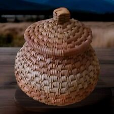 Vintage Mid-20th century Zulu Ukhamba Natural Woven Basket With Lid, Faded Red picture