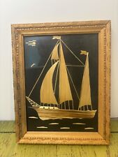 Vintage Straw Art Ship With Hand carved Wood Frame picture