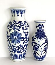 Vintage Chinoiserie Blue & White Wall Pocket Vases picture