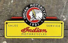 Indian Motorcycle Sales & Service Vintage Motorcycle Porcelain Sign, 6” x 10” picture