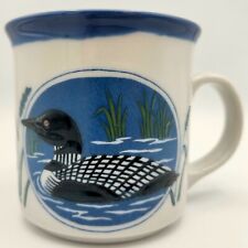 Otagiri Japan Loon Swimming in Marsh Coffee Mug Ceramic White Blue Interior VTG picture