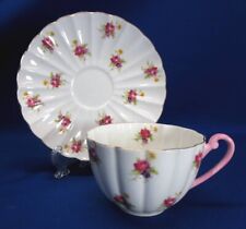 SHELLEY FINE BONE CHINA PINK HANDLED ALL OVER HULMES ROSES #2334 CUP AND SAUCER picture