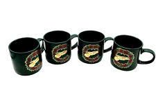 Vintage Brookstone VIOLIN Yuletide Holiday Ceramic Mugs (Set of 4) Green #14435 picture