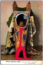 VINTAGE POSTCARD KIOWA PAPOOSE ASLEEP EMBOSSED & RED FELT BLANKET 1906 V. RARE picture