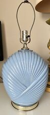 1980's Art Deco Revival Pleated Draped Sea Shell Blue Glass Table Lamp 13” picture