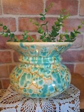 Vntg Teal & Beige Drip Glaze pottery planter, MCM, succulent planter, cactus... picture