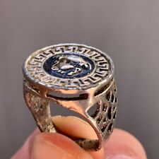 RARE Ancient Aramaic Medusa Ring Bronze Wearable Artifact Antiquity Letters picture