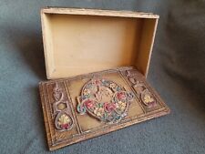 Rare Intricate Antique Wood Wedding Card Storage Gift Box 9.5x6.5x3.5 picture