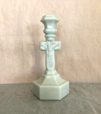 Vintage White Milk Glass Crucifix Cross Jesus Candlestick 9. 5