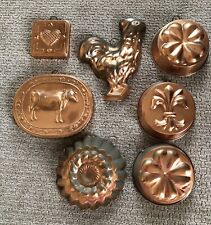Vintage Lot of Copper Molds lot of 7 with hangers / cow rooster flower picture