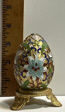 Antique Vintage Cloisonne Flower Collectible Egg with Stand picture