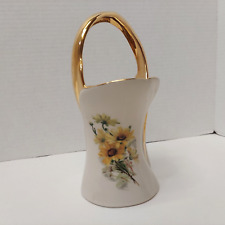 Basket Vase Sunflowers 22K Gold Gilded Interior Bel-Terr China 8.5