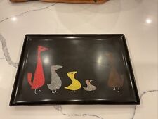 Vintage Black Couroc of Monterey Atomic Birds Family Tray MCM Midcentury Modern picture