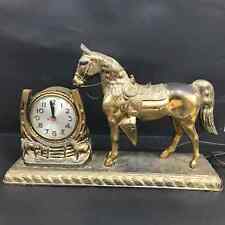 Vintage Estate Sessions Heavy Brass Western Horse Electric Mantle Clock picture
