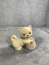 Vintage White Ceramic Kitten on Ball of Yarn Handpainted Figurine, Made in Japan picture