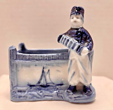 Vintage Delft Dutch Boy with accordion~Blue & White Planter Decorated with Ships picture