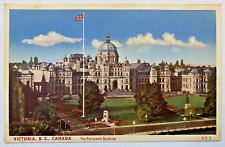 The Parliament Buildings Aerial View Flag Pole Victoria BC Canada VTG Postcard picture