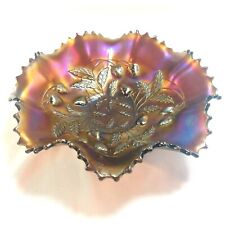 Antique Northwood Amethist Strawberry Vines Scalloped Edge Carnival Glass Bowl  picture
