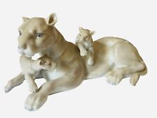 Vintage Lioness And Two Cubs LLADRO Style 11.5” Long High Gloss Sculpture Spain picture