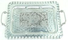 Vintage Cromwell Aluminum Serving Tray Hand Wrought Floral Design 1950s  picture