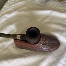 Vintage Faux Wood Moccasin Pipe Holder  W/ Town Hall 497 Pipe Sterling Ring picture