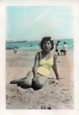 STUNNING 1948 Hand Tinted Snapshot Photo BEAUTIFUL Latina Bikini On Beach INSANE picture