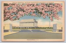 Washington DC, Lincoln Memorial & Cherry Blossoms, Vintage Postcard picture