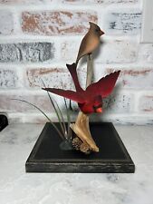 Rare Vintage 1981 Hand Carved Birds Cardinals Red Brown Signed H Menard picture