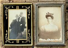 2 Antique 5x7 Photos W/  Vintage Wood Metal Picture Frames Black with Gold /Gray picture