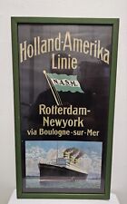 Vtg Holland American Linie Rotterdam-New York Poster Print  Framed 13