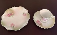 Vtg RS Germany Demitasse Cup Saucer Plate 3 Pc Floral Scalloped Set Gold Trim picture