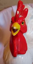 Rooster Chicken Ceramic 14 X 14 White Vintage Collectible Chip on Beak/Bill picture