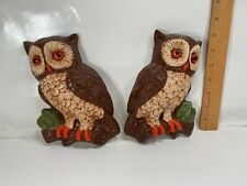 2 Vintage Chalkware? / Plaster? Brown Owls Wallhanging  picture