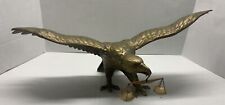 VERY RARE VINTAGE Solid Brass Eagle Statue W/ORIGINAL SCALE OF JUSTICE 23.5” picture