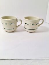LONGABERGER Woven Traditions Classic Green Pottery Mug Coffee Cups Set Of 2 picture