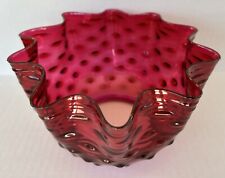 Antique Cranberry Glass Lamp Shade Victorian Oil Lamp Ruffled Hobnail 3 7/8