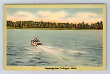 Ludington MI-Michigan, General Greetings, Boating on Lake, Vintage Postcard picture