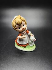 Vintage Homco Porcelain Little Girl With Red Dress And Kitten Figurine picture