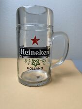 VTG LARGE HEINEKEN HOLLAND GLASS MUG / BEER STEIN 1 Liter HEAVY GLASS, 8