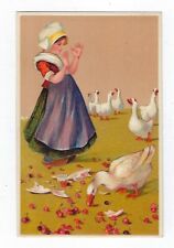 Early 1900's Postcard PFB #6871 Dutch Girl Some Geese Embossed - Unposted picture