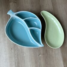 Vintage Hull Pottery Crestone Oven Proof Blue/Green serving trays Lot Of 2 EUC picture