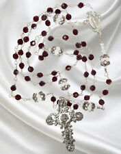Catholic Unbreakable Rosary Handmade, January Birthstone Czech Crystal Garnet picture