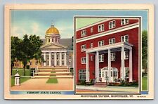 Vermont State Capitol & Montpelier Tavern Vintage Linen Posted 1946 Postcard picture