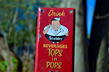 RARE 1950s DRINK STUBBY BEVERAGES METAL BAKELITE DOOR PULL SIGN GENERAL STORE picture