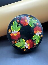 Vintage U.S.S.R. Black Laquer Hand Painted Trinket Box  5.25 In. 1960’s Labeled picture