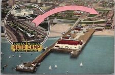 c1940s California Postcard SANTA MONICA AUTO CAMP Aerial Pier View / KROPP Linen picture