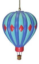3.5” Hot Air Balloon Painted Wood Christmas Ornament Hanging Blue Green Red picture