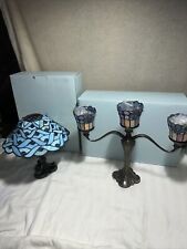 2 PARTYLITE HYDRANGEA CANDELABRA, TIFFANY STYLE SPRING WATER CANDLE Lamp Retired picture