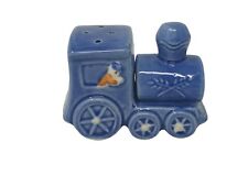 Locomotive Train Salt And Pepper Shakers Blue With Conductor  picture